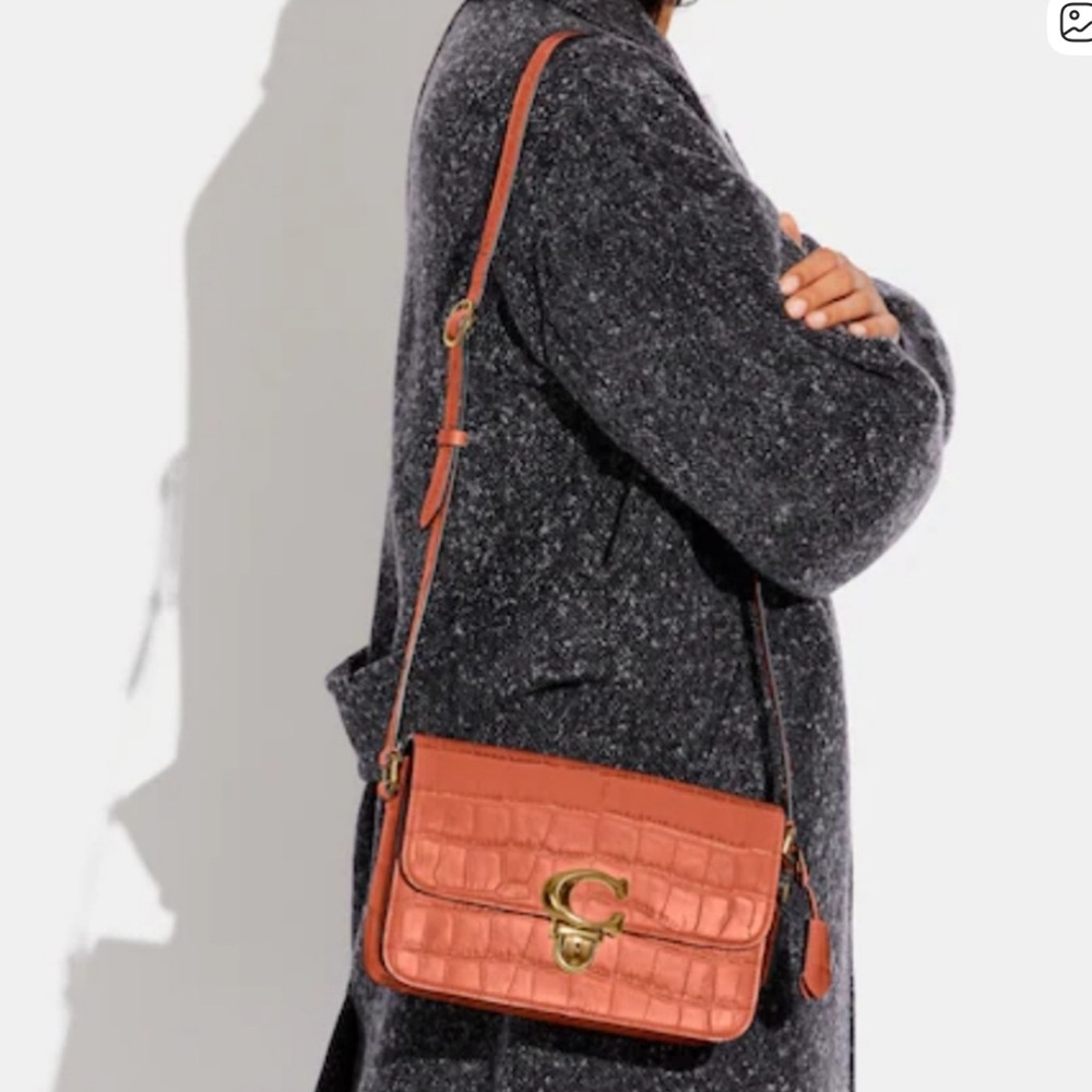 Coach Studio Shoulder Bag in Coral with Brass Hardware